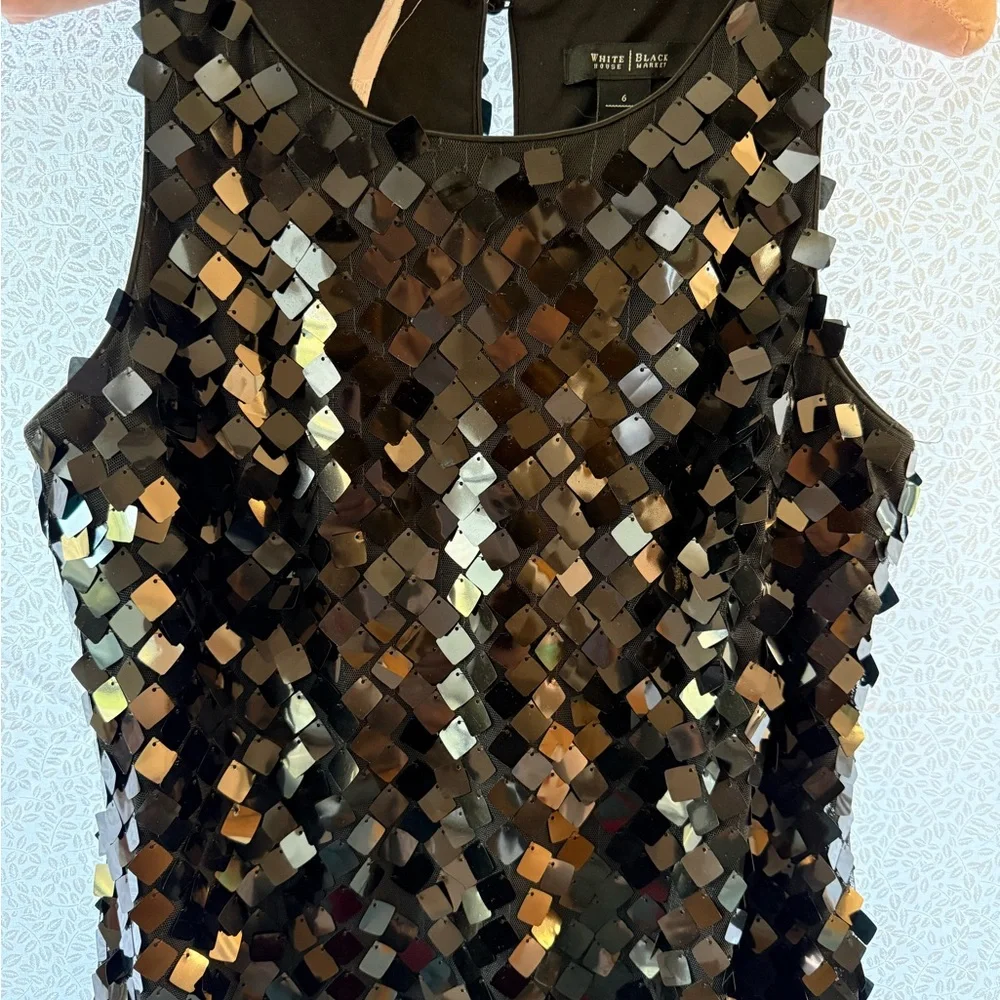 White House Black Market Black Sequin Mini Dress Cocktail Wedding Size‎ 6